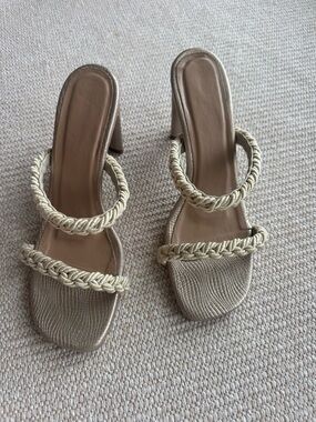 Kaanas Metallic Beige/gold Braided Strap Heels